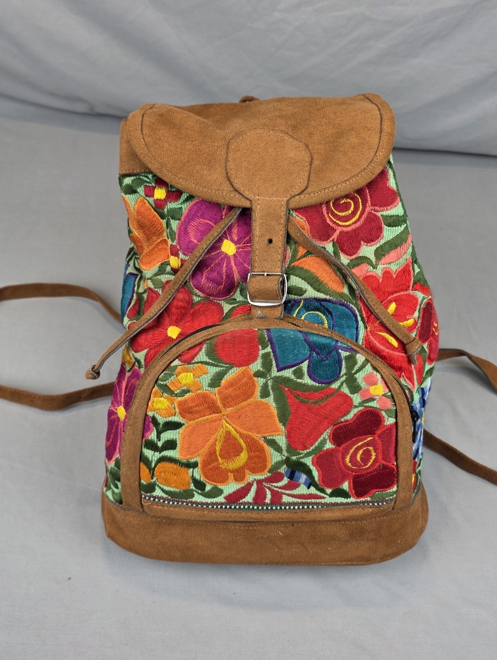 Small Embroidered Floral Backpack Purse Tote Bag 15 Inches Boho Hippie Colorful